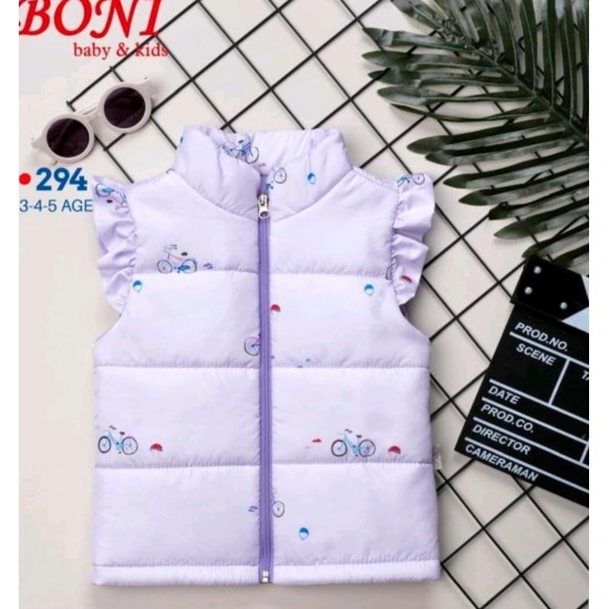 Детски шушляков елек в лилаво с къдрички