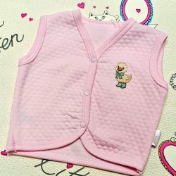 Бебешки елек в светло розово с патенце