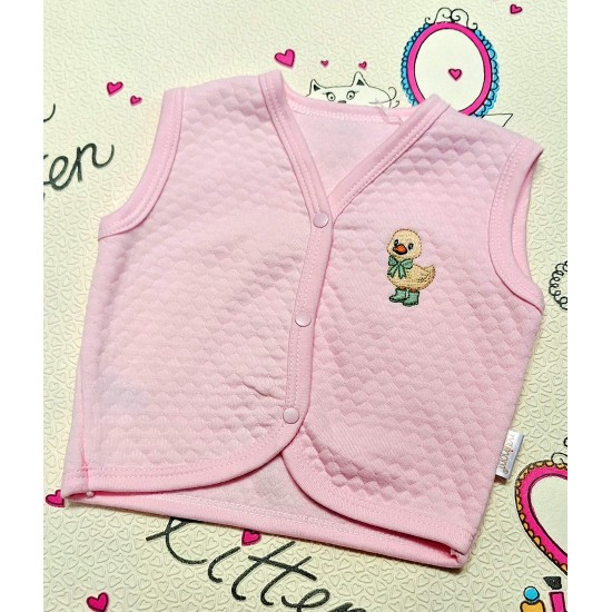 Бебешки елек в светло розово с патенце