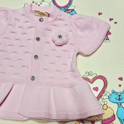 Бебешка плетена жилетка тип елек в светло розово