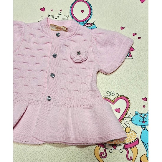 Бебешка плетена жилетка тип елек в светло розово