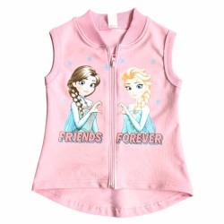 Детски памучен елек в розово с ЕЛЗА и АНА Детски памучен елек в розово с ЕЛЗА и АНА