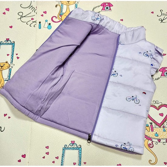 Детски шушляков елек в лилаво с къдрички