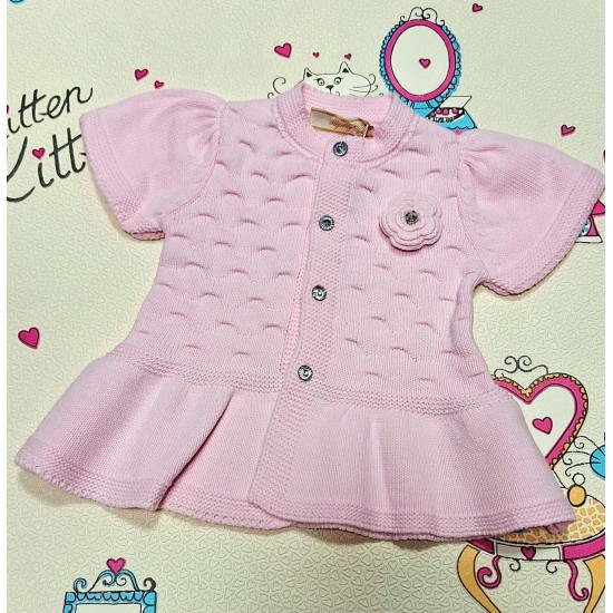 Бебешка плетена жилетка тип елек в светло розово