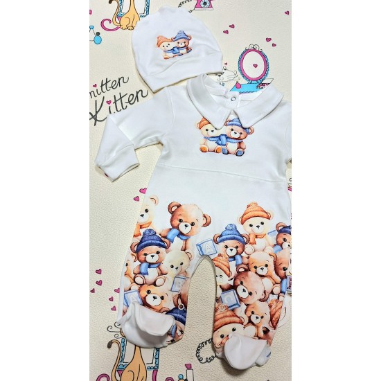 Бебешки гащеризон в бяло с шапка Мечета с шапчици