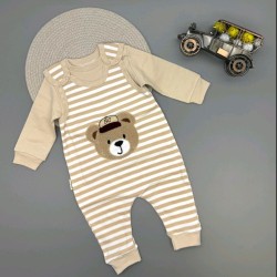 Бебешки комплект с гащеризон и блузка в бежово МЕЧО Бебешки комплект с гащеризон и блузка в бежово МЕЧО