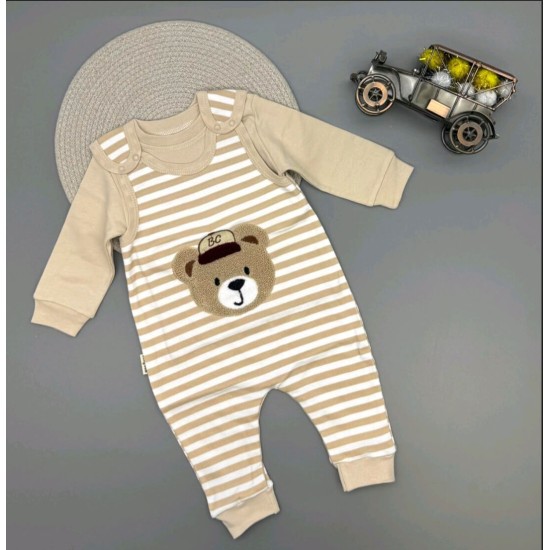 Бебешки комплект с гащеризон и блузка в бежово МЕЧО