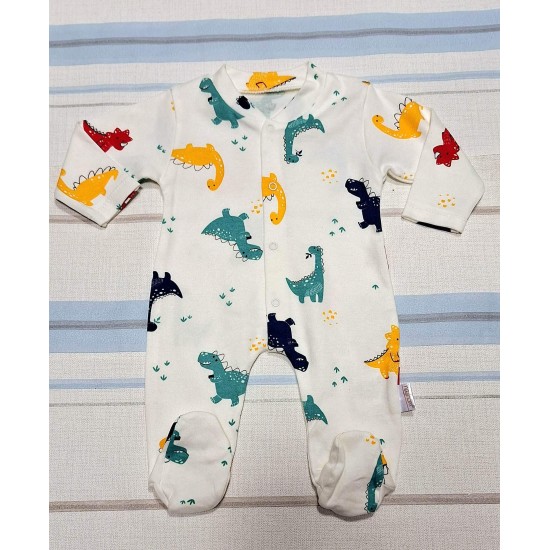 Бебешки гащеризон в бяло с динозавърчета