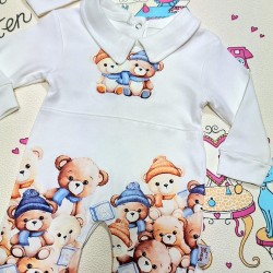 Бебешки гащеризон в бяло с шапка Мечета с шапчици