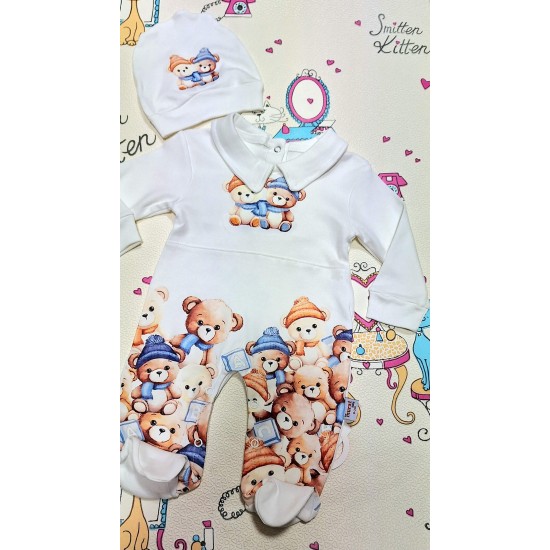 Бебешки гащеризон в бяло с шапка Мечета с шапчици