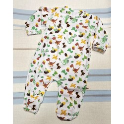 Бебешки памучен гащеризон в бяло с динозавърчета