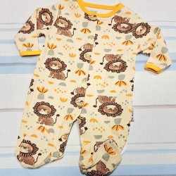 Бебешки гащеризон в екрю с жълт кант ЛЪВЧЕТАТА Бебешки гащеризон в екрю с жълт кант ЛЪВЧЕТАТА