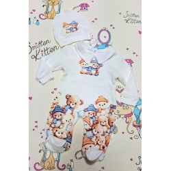 Бебешки гащеризон в бяло с шапка Мечета с шапчици