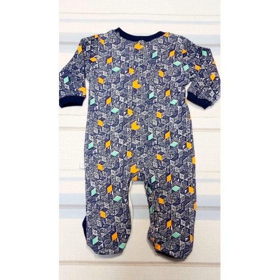 Бебешки памучен гащеризон в бяло и тъмносиньо МЕЧОК