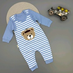 Бебешки комплект с гащеризон и блузка в синьо МЕЧО Бебешки комплект с гащеризон и блузка в синьо МЕЧО