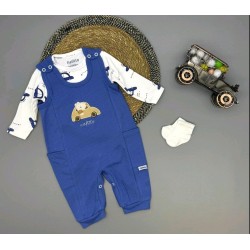 Бебешки комплект от гащеризон,боди и чорапки в синьо КОЛИЧКИ