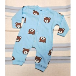 Бебешки памучен гащеризон в светло  синьо с мечета