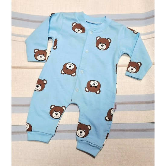 Бебешки памучен гащеризон в светло  синьо с мечета