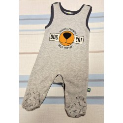 Бебешки памучен гащеризон с презрамки в сиво КУЧЕНЦЕ