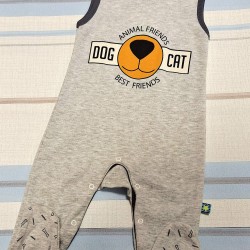 Бебешки памучен гащеризон с презрамки в сиво КУЧЕНЦЕ Бебешки памучен гащеризон с презрамки в сиво КУЧЕНЦЕ