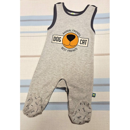 Бебешки памучен гащеризон с презрамки в сиво КУЧЕНЦЕ