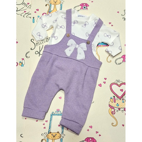 Бебешки комплект от гащеризон и блуза в лилаво и бяло с ПАНДЕЛКА Бебешки комплект от гащеризон и блуза в лилаво и бяло с ПАНДЕЛКА