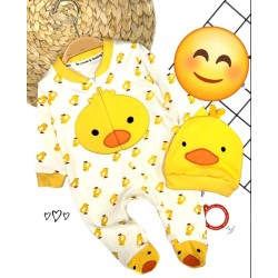 Бебешки гащеризон в бяло и жълто с шапка ПАТЕНЦЕ