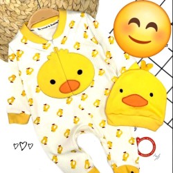 Бебешки гащеризон в бяло и жълто с шапка ПАТЕНЦЕ