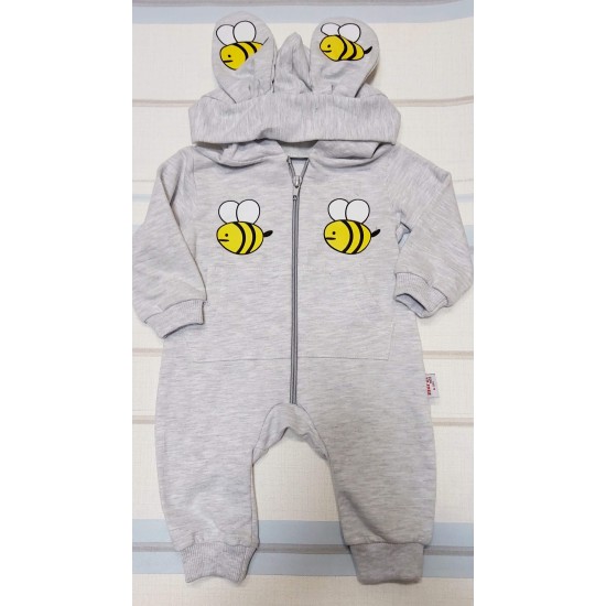 Бебешки гащеризон с качулка в сиво ПЧЕЛИЧКИ