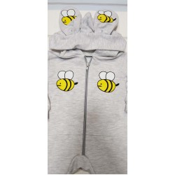 Бебешки гащеризон с качулка в сиво ПЧЕЛИЧКИ
