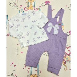 Бебешки комплект от гащеризон и блуза в лилаво и бяло с ПАНДЕЛКА