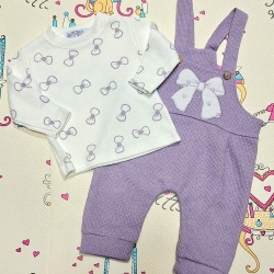 Бебешки комплект от гащеризон и блуза в лилаво и бяло с ПАНДЕЛКА