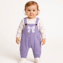 Бебешки комплект от гащеризон и блуза в лилаво и бяло с ПАНДЕЛКА