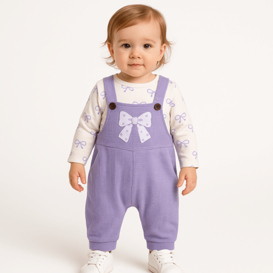 Бебешки комплект от гащеризон и блуза в лилаво и бяло с ПАНДЕЛКА Бебешки комплект от гащеризон и блуза в лилаво и бяло с ПАНДЕЛКА