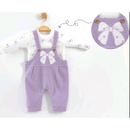 Бебешки комплект от гащеризон и блуза в лилаво и бяло с ПАНДЕЛКА