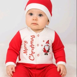 Бебешки Коледен гащеризон с коледна шапка Честита Коледа Бебешки Коледен гащеризон с коледна шапка Честита Коледа