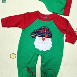 Бебешки Коледен гащеризон в зелено с шапка Дядо Коледа