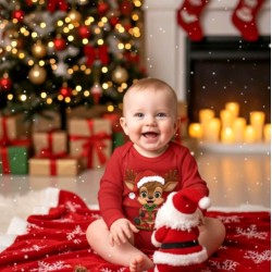 Коледно бебешко боди в червено с ЕЛЕНЧЕ Коледно бебешко боди в червено с ЕЛЕНЧЕ