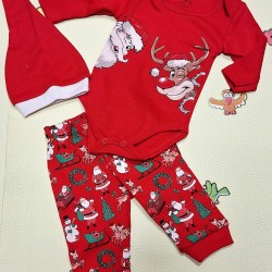 Бебешки Коледен комплект с Дядо Коледа и еленче с шапка Бебешки Коледен комплект с Дядо Коледа и еленче с шапка