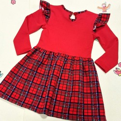 Коледна детска рокля в червено каре Момиченце с еленче Коледна детска рокля в червено каре Момиченце с еленче