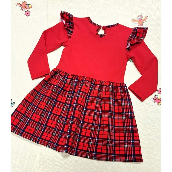 Коледна детска рокля в червено каре Момиченце с еленче Коледна детска рокля в червено каре Момиченце с еленче
