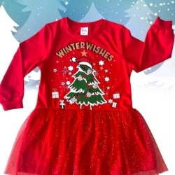 Коледна детска рокля в червено с тюл ЕЛХИЧКА Коледна детска рокля в червено с тюл ЕЛХИЧКА