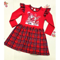 Коледна детска рокля в червено каре Момиченце с еленче