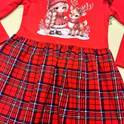 Детска рокля в червено каре Момиченце с еленче Детска рокля в червено каре Момиченце с еленче