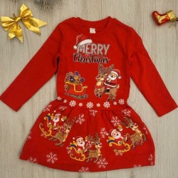 Коледна детска рокля в червено с ДЯДО КОЛЕДА С ШЕЙНА Коледна детска рокля в червено с ДЯДО КОЛЕДА С ШЕЙНА