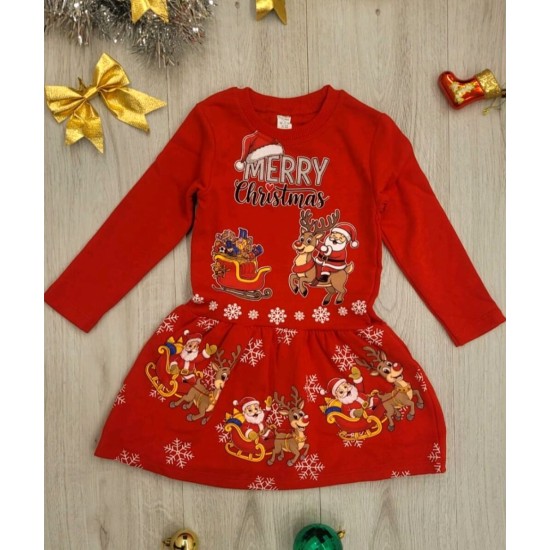 Коледна детска рокля в червено с ДЯДО КОЛЕДА С ШЕЙНА