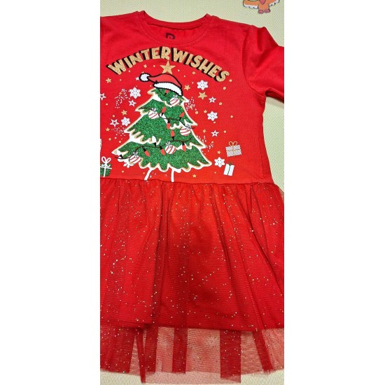 Коледна детска рокля в червено с тюл ЕЛХИЧКА Коледна детска рокля в червено с тюл ЕЛХИЧКА