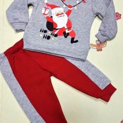 Коледен детски ватиран комплект с Дядо Коледа в сиво