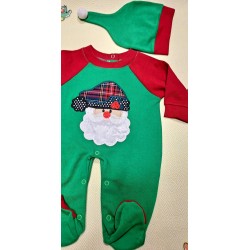 Бебешки Коледен гащеризон в зелено с шапка Дядо Коледа