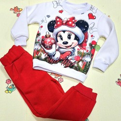 Детски Коледен ватиран комплект в бяло и червено с МИНИ МАУС